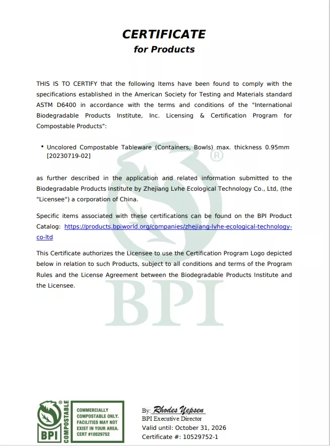 BPI for tableware